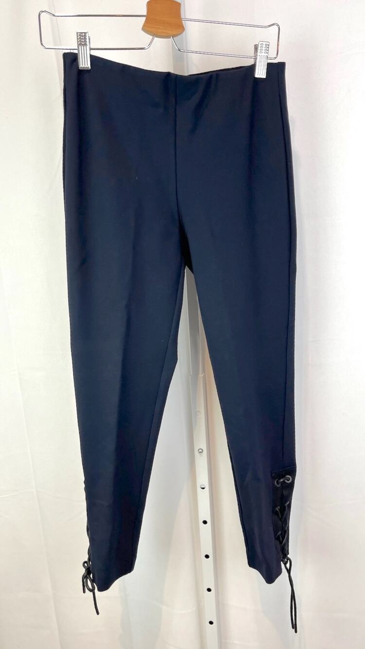 RAG & BONE Size 4 Simone Lace Up Ankle Pants Cropped Back Zip Slim Leg Navy Blue